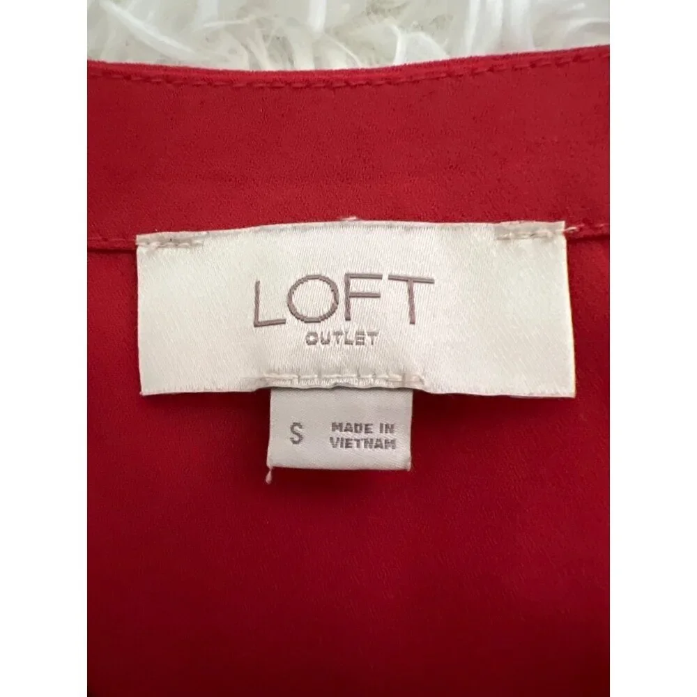 LOFT Navy and Red V-Neck Long Sleeve Blouse Set - Picture 3 of 6